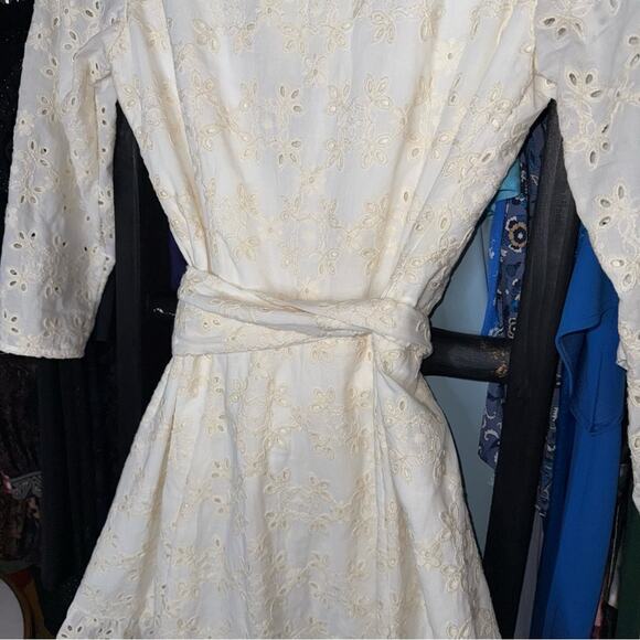 Sézane Asianne Ecru Eyelet Wrap Mini Dress - Picture 15 of 15